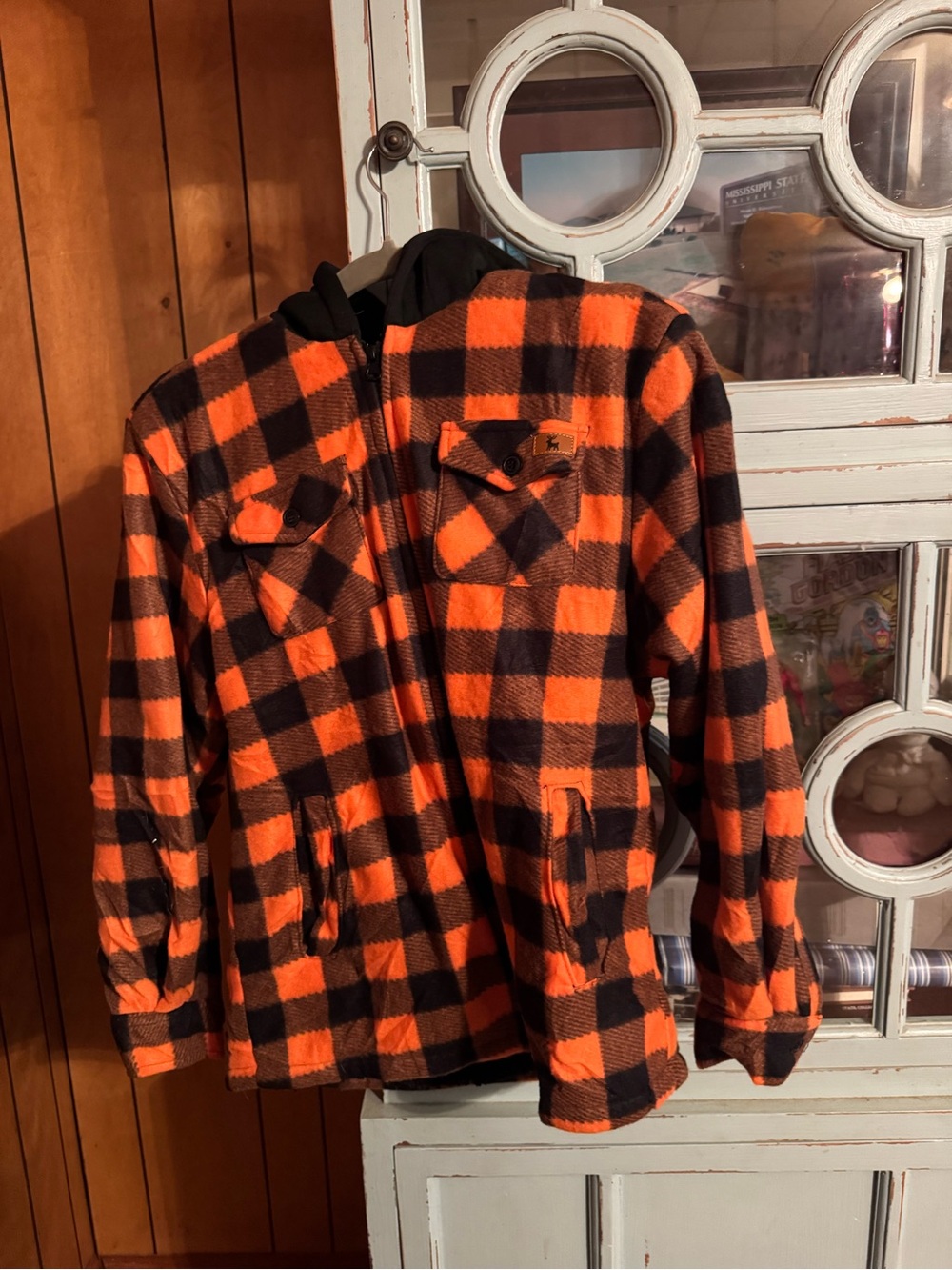 Kids Orange & Black Buffalo Plaid Sherpa Lined Size XL Youth Jacket C2